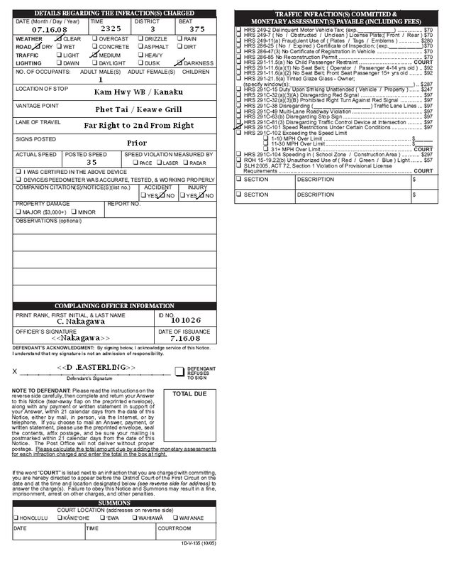 Blank Speeding Ticket Template